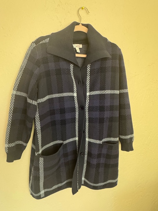 Denim&Co Sweaters - Denim&Co Navy and Black Plaid Button-Front Cardigan